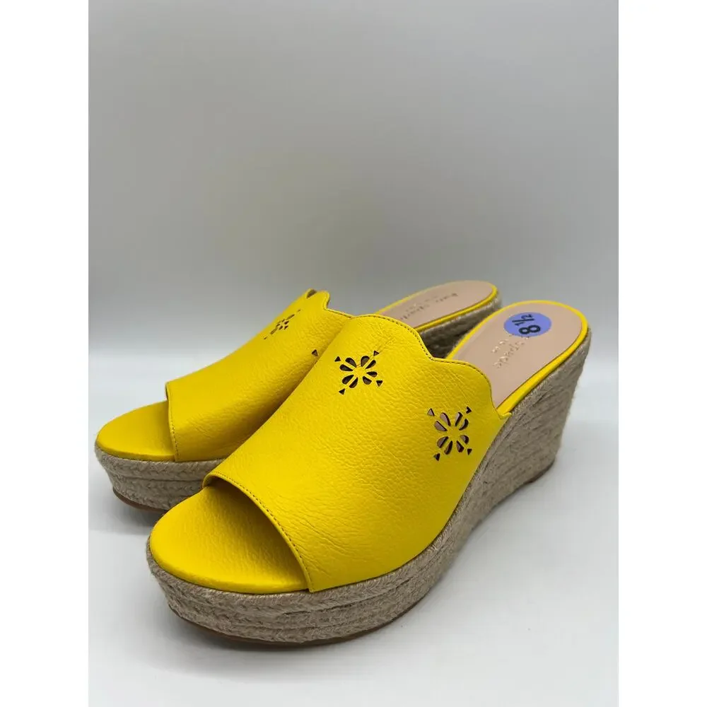 Kate Spade Tenley Espadrille Wedge Mule Sandal Yellow Leather S8311001 Size 8.5